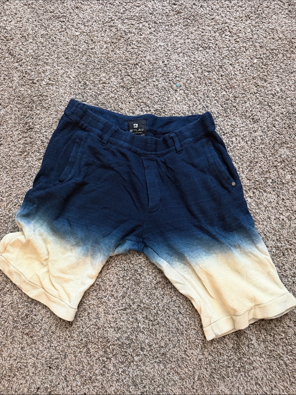 Men’s Ombre Navy to Cream Waffle Knit Shorts